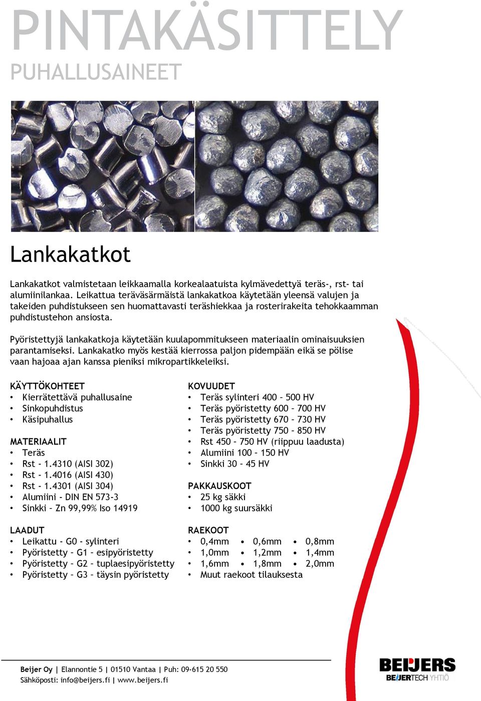 Pyöristettyjä lankakatkoja käytetään kuulapommitukseen materiaalin ominaisuuksien parantamiseksi.