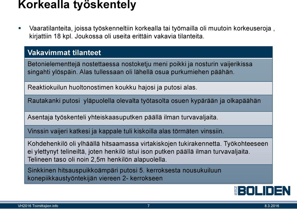 Reaktiokuilun huoltonostimen koukku hajosi ja putosi alas.