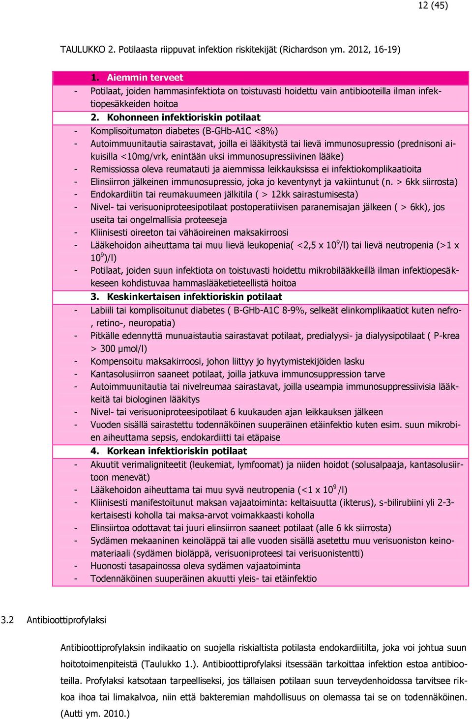 Kohonneen infektioriskin potilaat - Komplisoitumaton diabetes (B-GHb-A1C <8%) - Autoimmuunitautia sairastavat, joilla ei lääkitystä tai lievä immunosupressio (prednisoni aikuisilla <10mg/vrk,