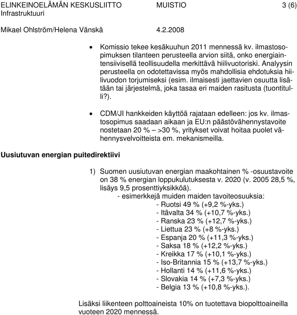 Analyysin perusteella on odotettavissa myös mahdollisia ehdotuksia hiilivuodon torjumiseksi (esim. ilmaisesti jaettavien osuutta lisätään tai järjestelmä, joka tasaa eri maiden rasitusta (tuontitulli?