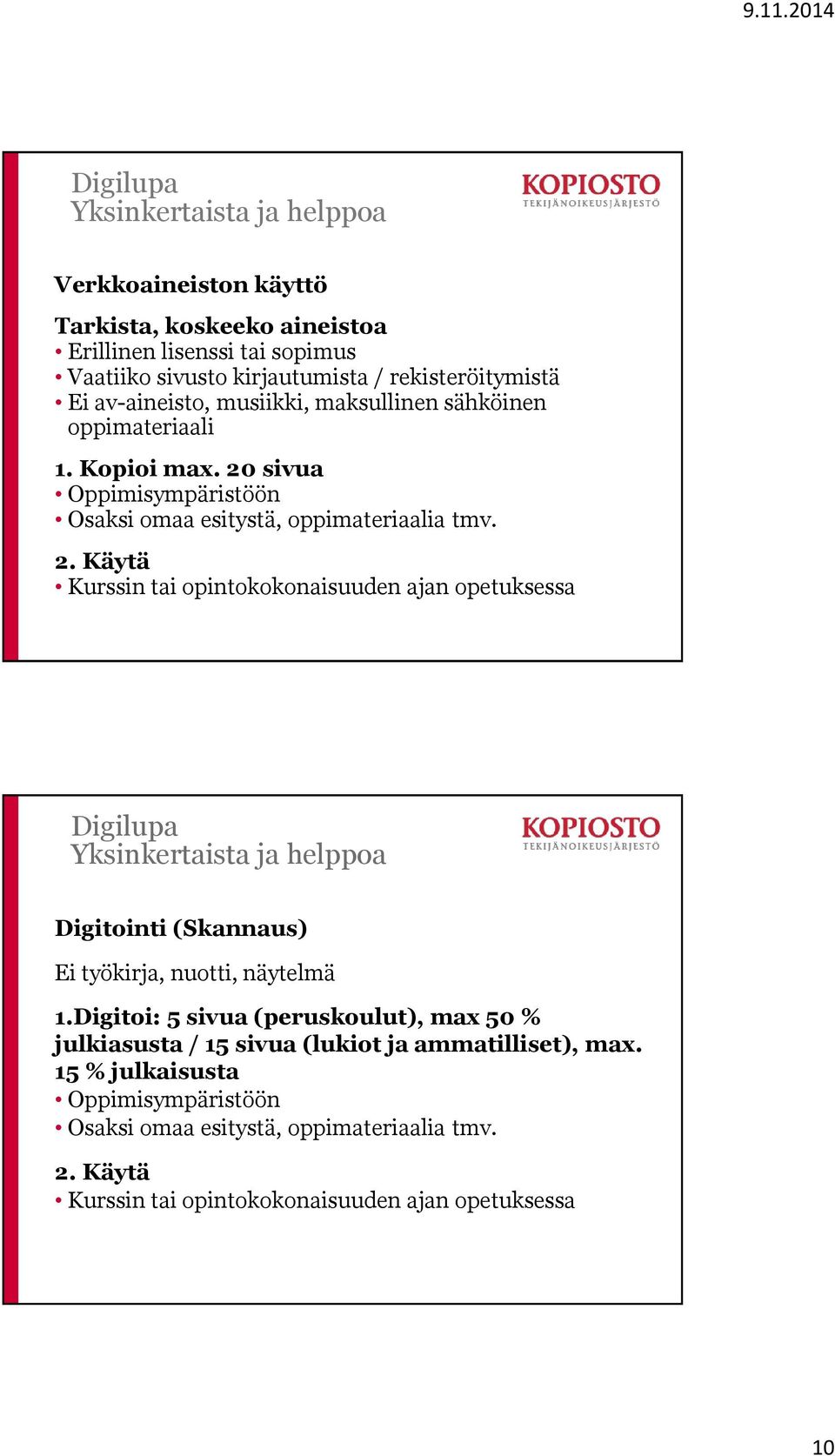 sivua Oppimisympäristöön Osaksi omaa esitystä, oppimateriaalia tmv. 2.