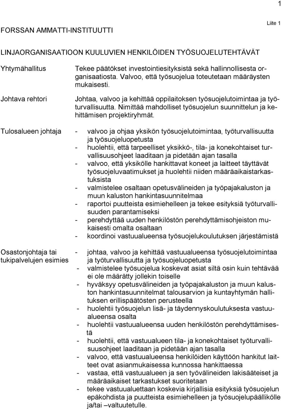 Nimittää mahdolliset työsuojelun suunnittelun ja kehittämisen projektiryhmät.