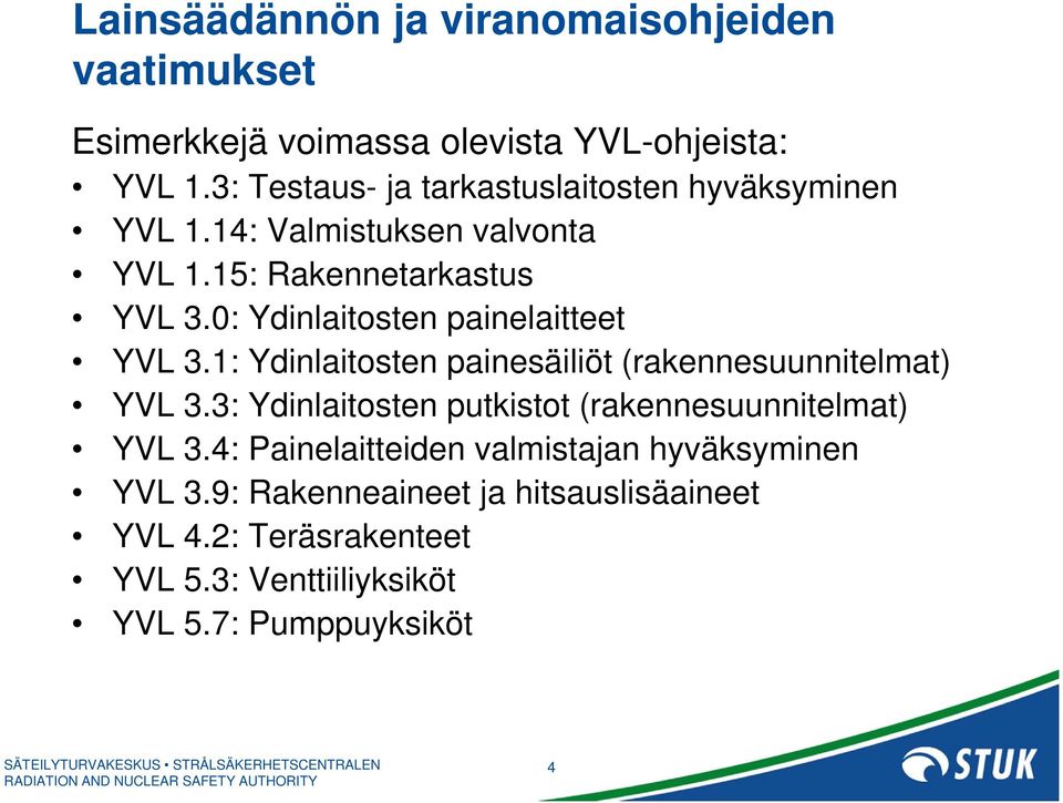 0: Ydinlaitosten painelaitteet YVL 3.1: Ydinlaitosten painesäiliöt (rakennesuunnitelmat) YVL 3.