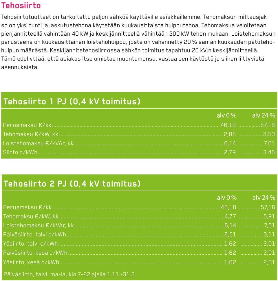 Loistehomaksun perusteena on kuukausittainen loistehohuippu, josta on vähennetty 20 % saman kuukauden pätötehohuipun määrästä.