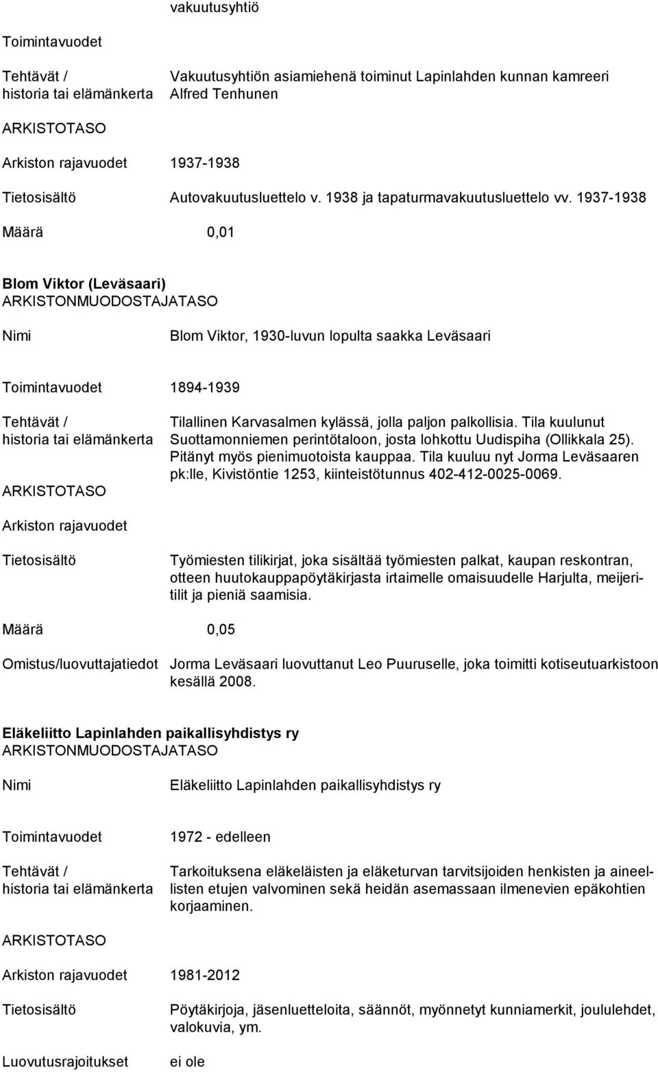 Tila kuulunut Suottamonniemen perintötaloon, josta lohkottu Uudispiha (Ollikkala 25). Pitänyt myös pienimuotoista kauppaa.