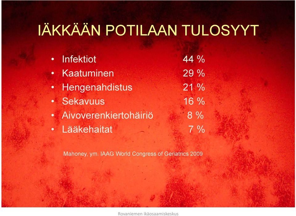 16 % Aivoverenkiertohäiriö 8 % Lääkehaitat 7