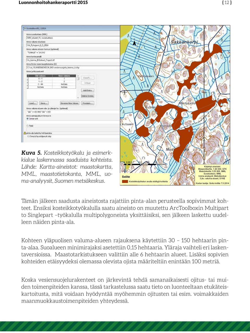 Metsäkeskus 3 jkv. valuma-alueet, SYKE Kartan laatija: Soile Anttila 7.5.2014 Tämän jälkeen saadusta aineistosta rajattiin pinta-alan perusteella sopivimmat kohteet.