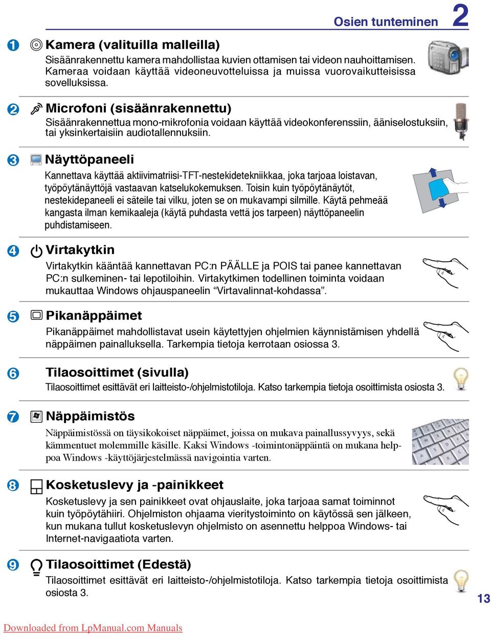 Microfoni (sisäänrakennettu) Sisäänrakennettua mono-mikrofonia voidaan käyttää videokonferenssiin, ääniselostuksiin, tai yksinkertaisiin audiotallennuksiin.