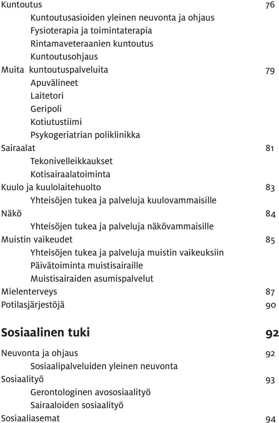 Yhteisöjen tukea ja palveluja näkövammaisille Muistin vaikeudet 85 Yhteisöjen tukea ja palveluja muistin vaikeuksiin Päivätoiminta muistisairaille Muistisairaiden asumispalvelut