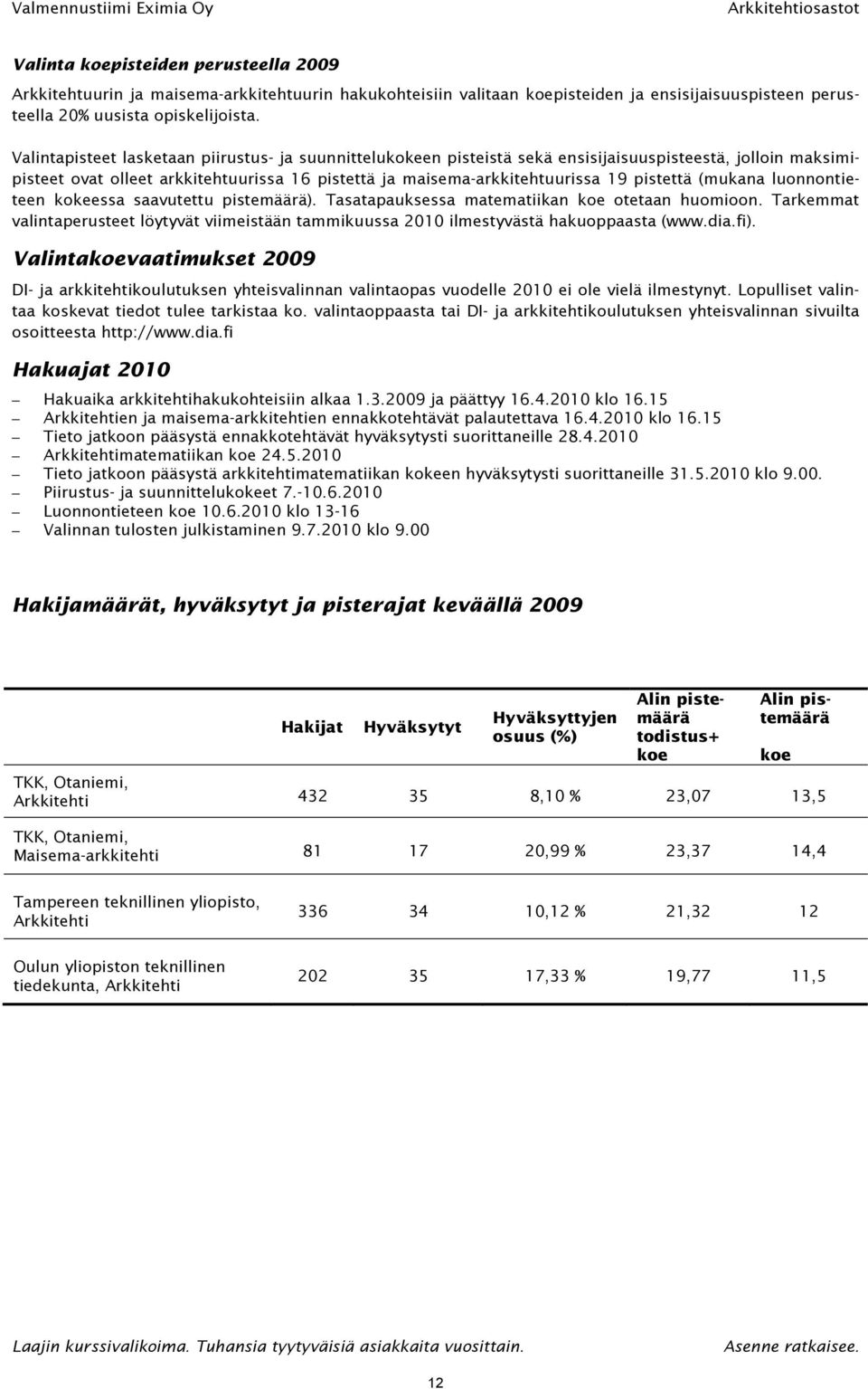 (mukana luonnontieteen kokeessa saavutettu pistemäärä). Tasatapauksessa matematiikan koe otetaan huomioon.