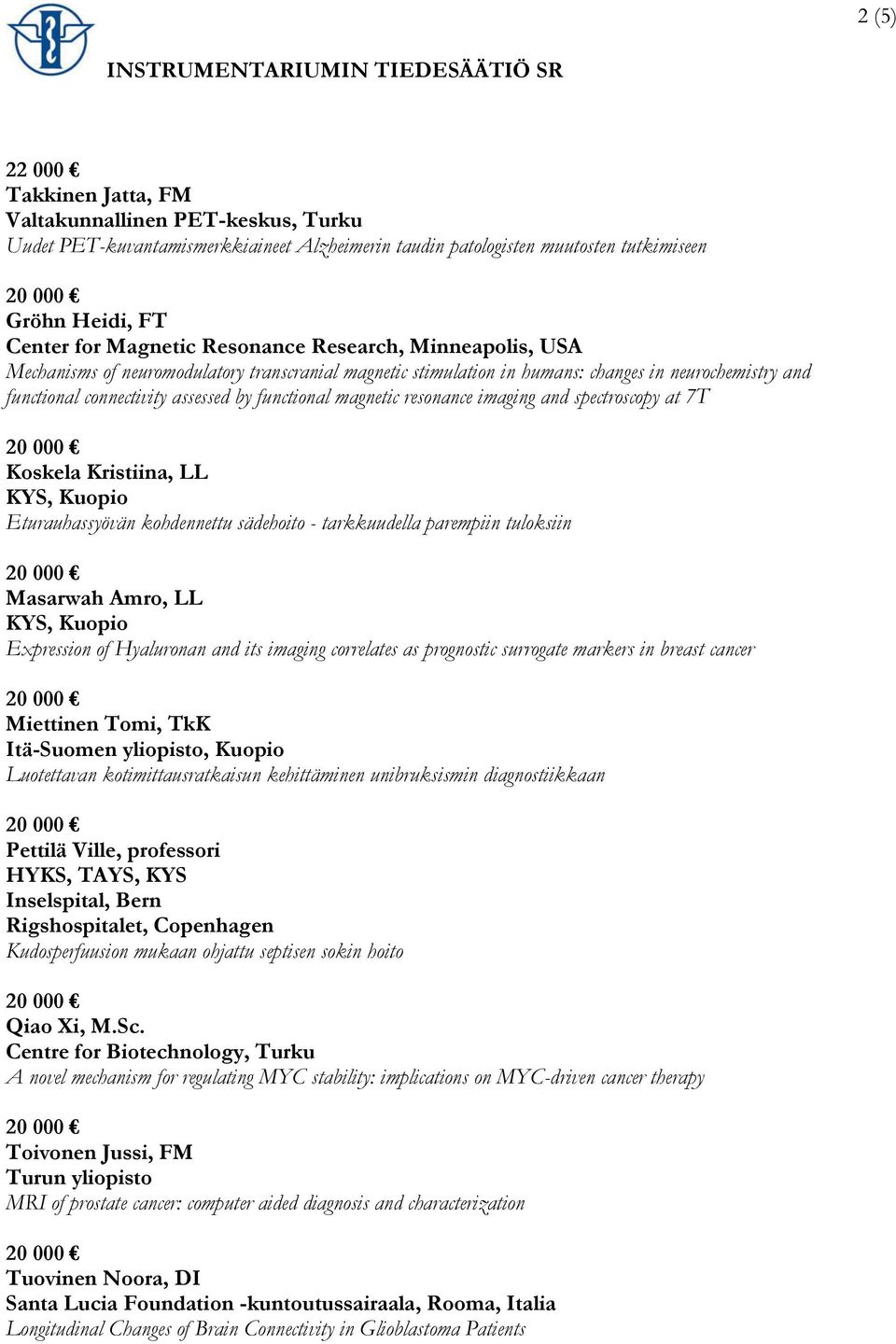 7T Koskela Kristiina, LL Eturauhassyövän kohdennettu sädehoito - tarkkuudella parempiin tuloksiin Masarwah Amro, LL Expression of Hyaluronan and its imaging correlates as prognostic surrogate markers