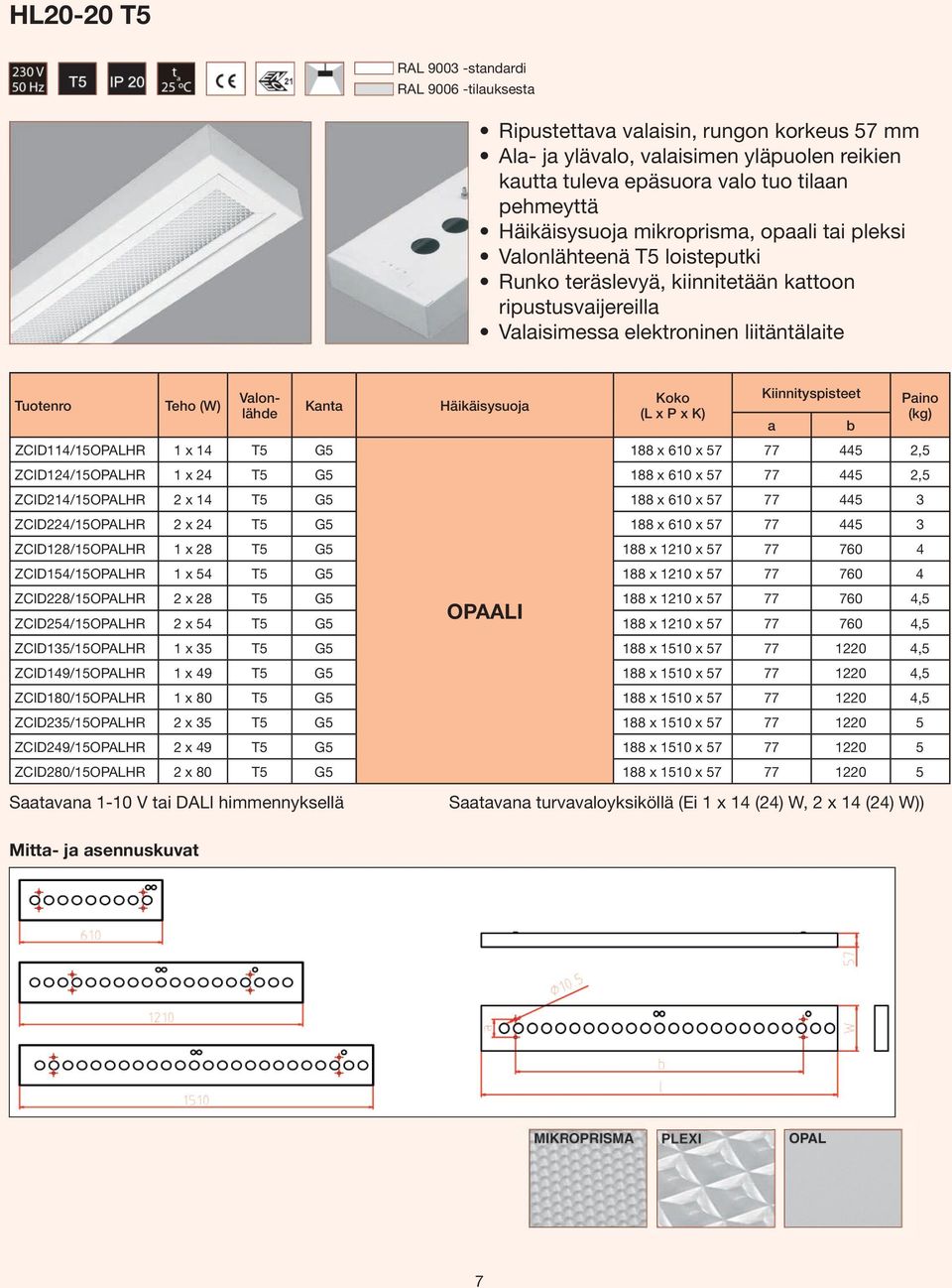 T5 G5 188 x 610 x 57 77 445 2,5 ZCID124/15OPALHR 1 x 24 T5 G5 188 x 610 x 57 77 445 2,5 ZCID214/15OPALHR 2 x 14 T5 G5 188 x 610 x 57 77 445 3 ZCID224/15OPALHR 2 x 24 T5 G5 188 x 610 x 57 77 445 3