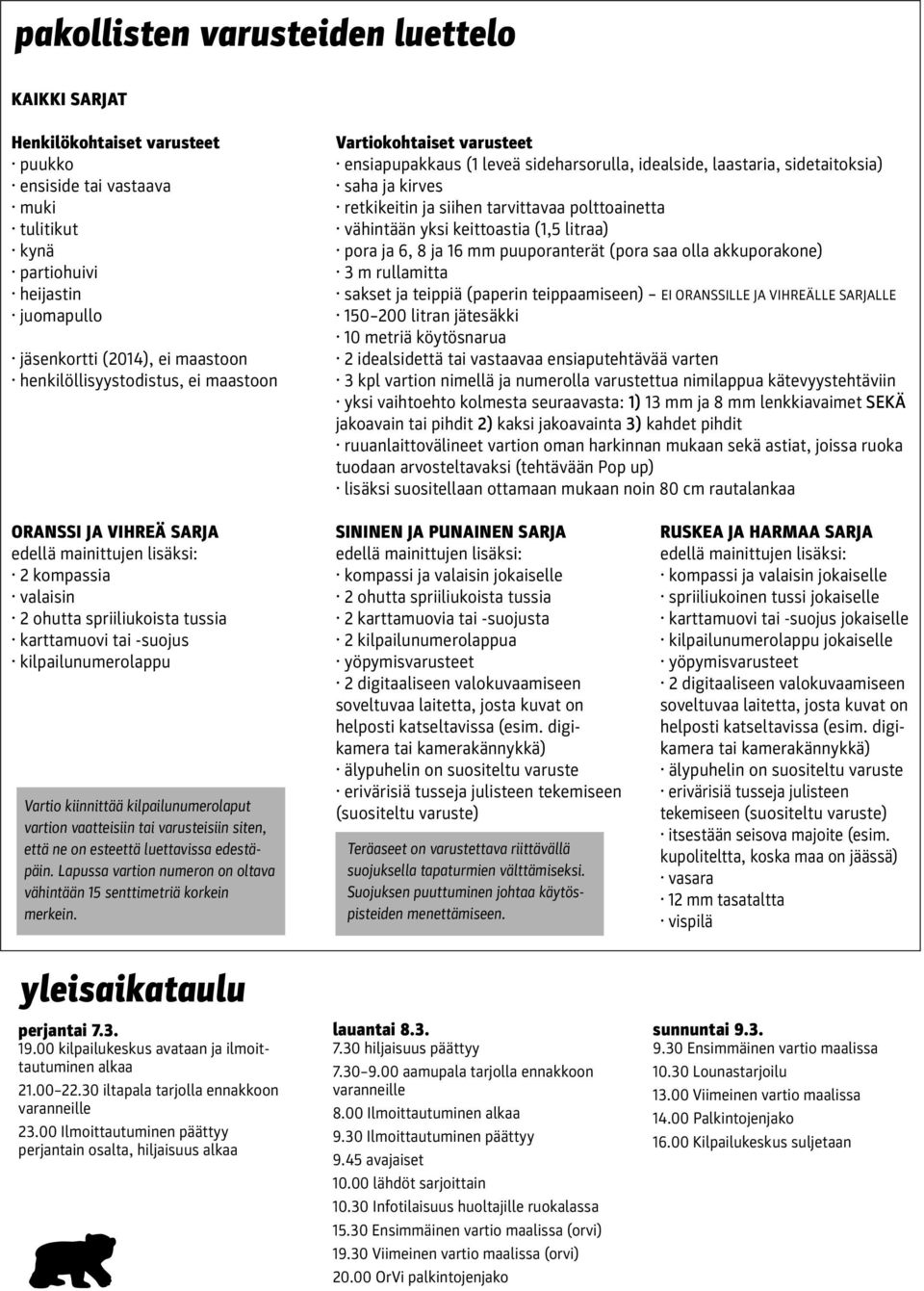 polttoainetta vähintään yksi keittoastia (, litraa) pora ja, ja mm puuporanterät (pora saa olla akkuporakone) m rullamitta sakset ja teippiä (paperin teippaamiseen) EI ORANSSILLE JA VIHREÄLLE