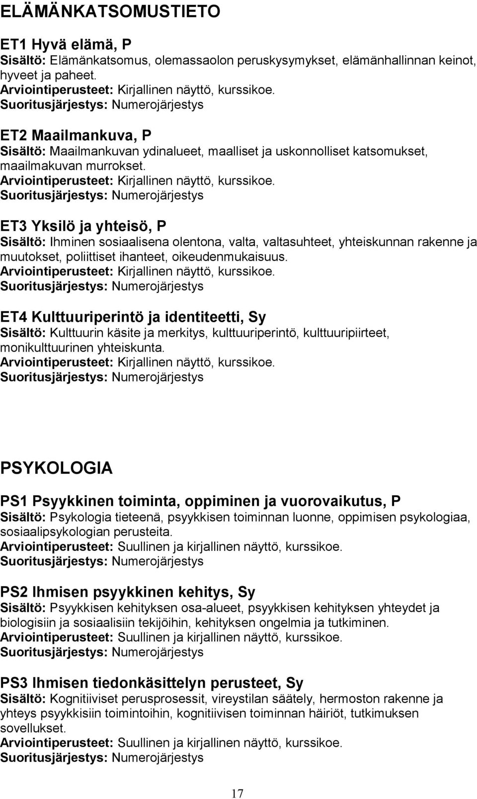 ET3 Yksilö ja yhteisö, P Sisältö: Ihminen sosiaalisena olentona, valta, valtasuhteet, yhteiskunnan rakenne ja muutokset, poliittiset ihanteet, oikeudenmukaisuus.