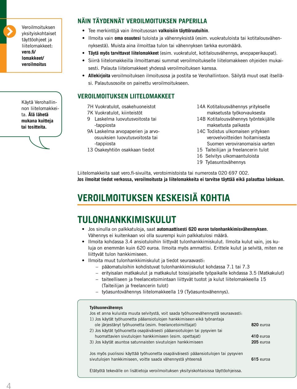 Täytä myös tarvittavat liitelomakkeet (esim. vuokratulot, kotitalousvähennys, arvopaperikaupat). Siirrä liitelomakkeilla ilmoittamasi summat veroilmoitukselle liitelomakkeen ohjeiden mukaisesti.