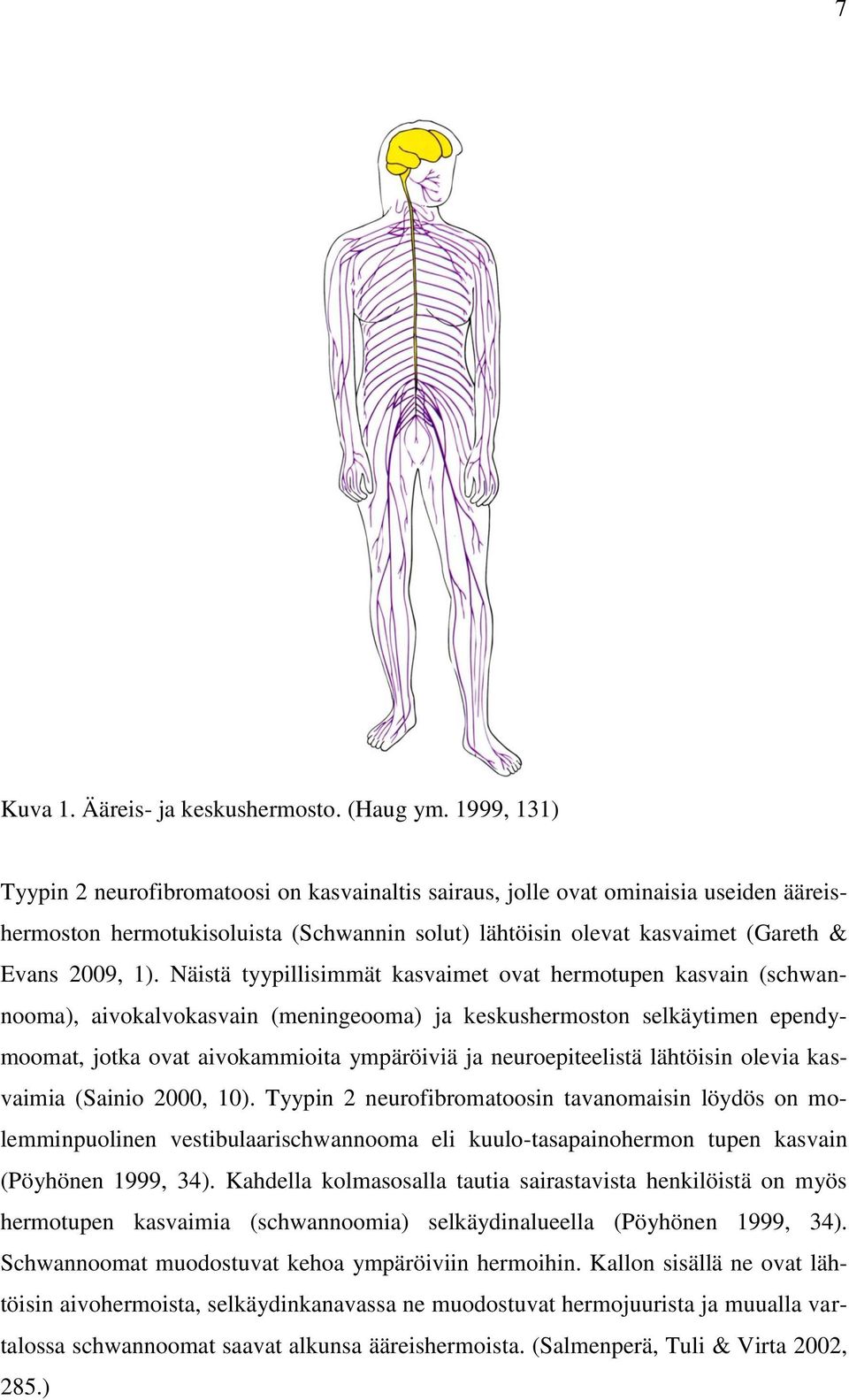 Näistä tyypillisimmät kasvaimet ovat hermotupen kasvain (schwannooma), aivokalvokasvain (meningeooma) ja keskushermoston selkäytimen ependymoomat, jotka ovat aivokammioita ympäröiviä ja