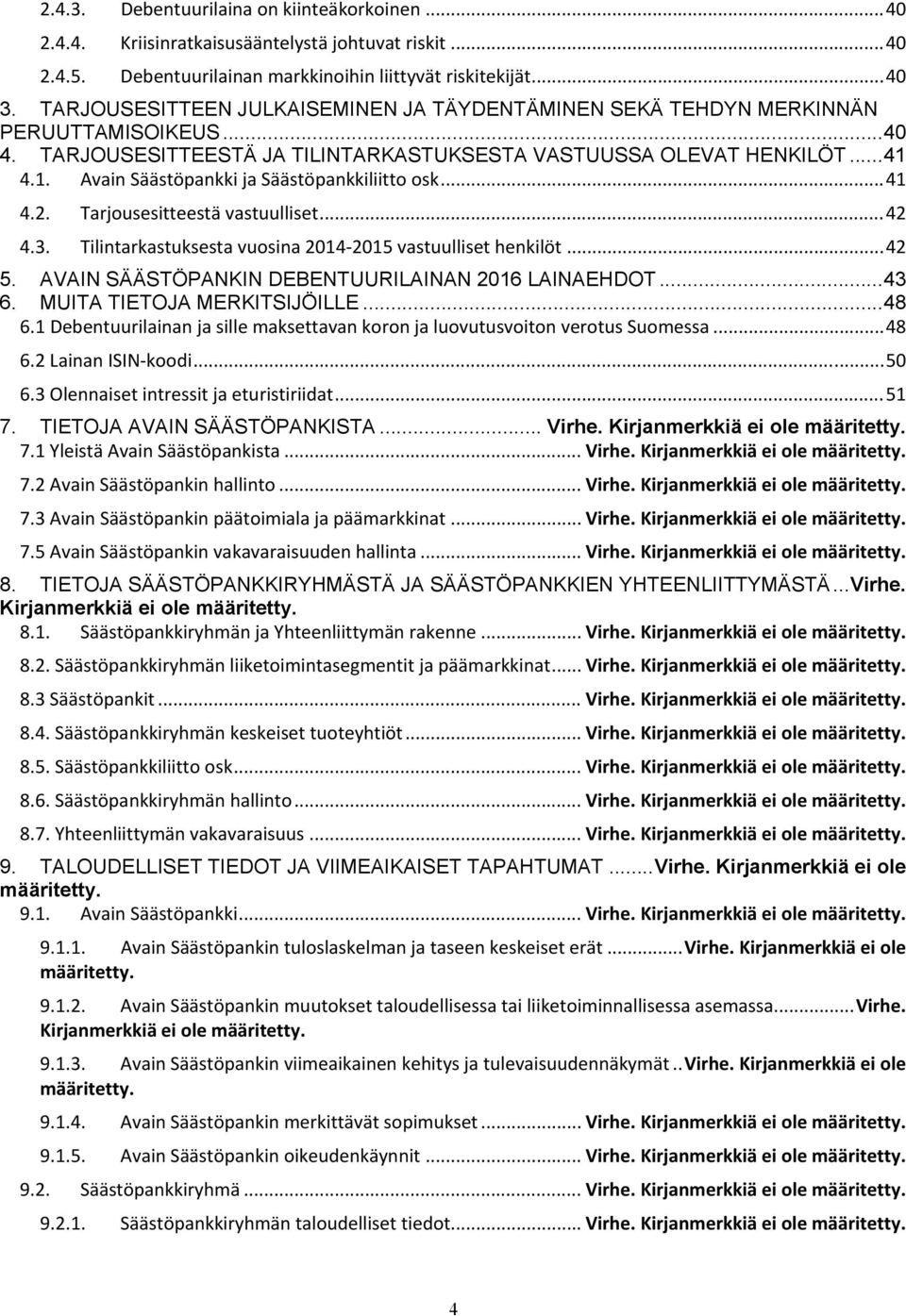 4.1. Avain Säästöpankki ja Säästöpankkiliitto osk... 41 4.2. Tarjousesitteestä vastuulliset... 42 4.3. Tilintarkastuksesta vuosina 2014 2015 vastuulliset henkilöt... 42 5.