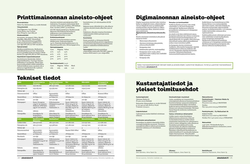 Tabloid-lehdet Markkinointi&Mainonta, Mediuutiset, Tekniikka&Talous ja Uratie. Käytettävät kuvat ja grafiikka korkearesoluutio CMYKkuvina (220 dpi) EPS, JPG tai TIFF muodossa.