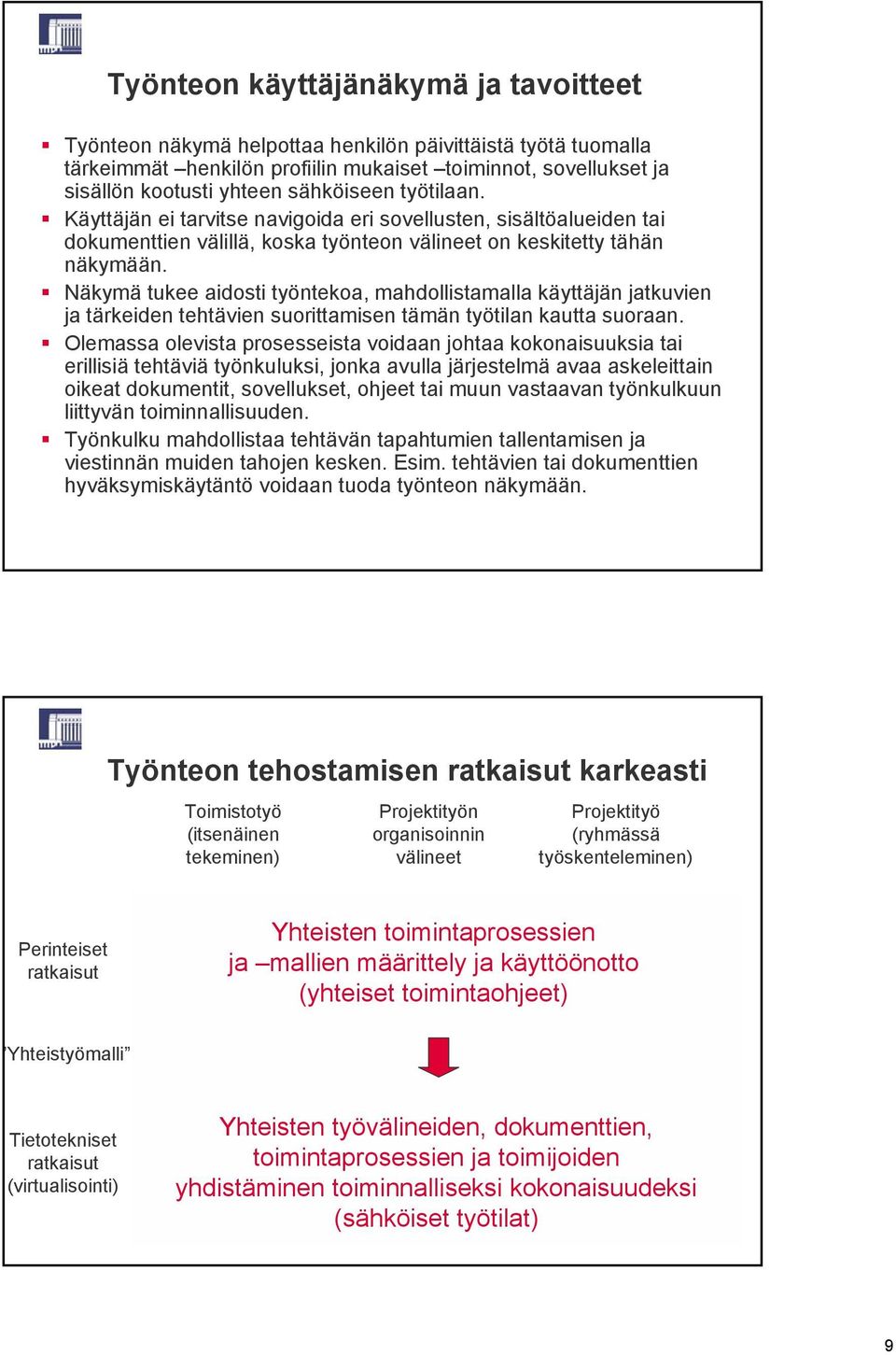 Näkymä tukee aidosti työntekoa, mahdollistamalla käyttäjän jatkuvien ja tärkeiden tehtävien suorittamisen tämän työtilan kautta suoraan.