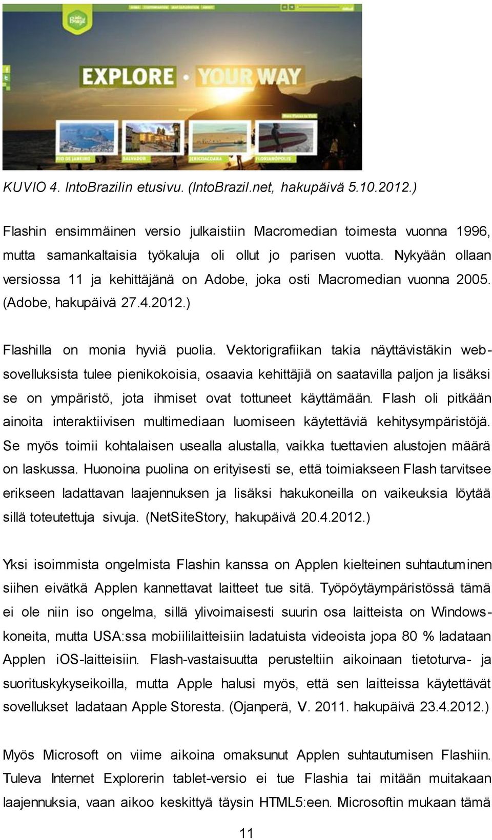 Nykyään ollaan versiossa 11 ja kehittäjänä on Adobe, joka osti Macromedian vuonna 2005. (Adobe, hakupäivä 27.4.2012.) Flashilla on monia hyviä puolia.