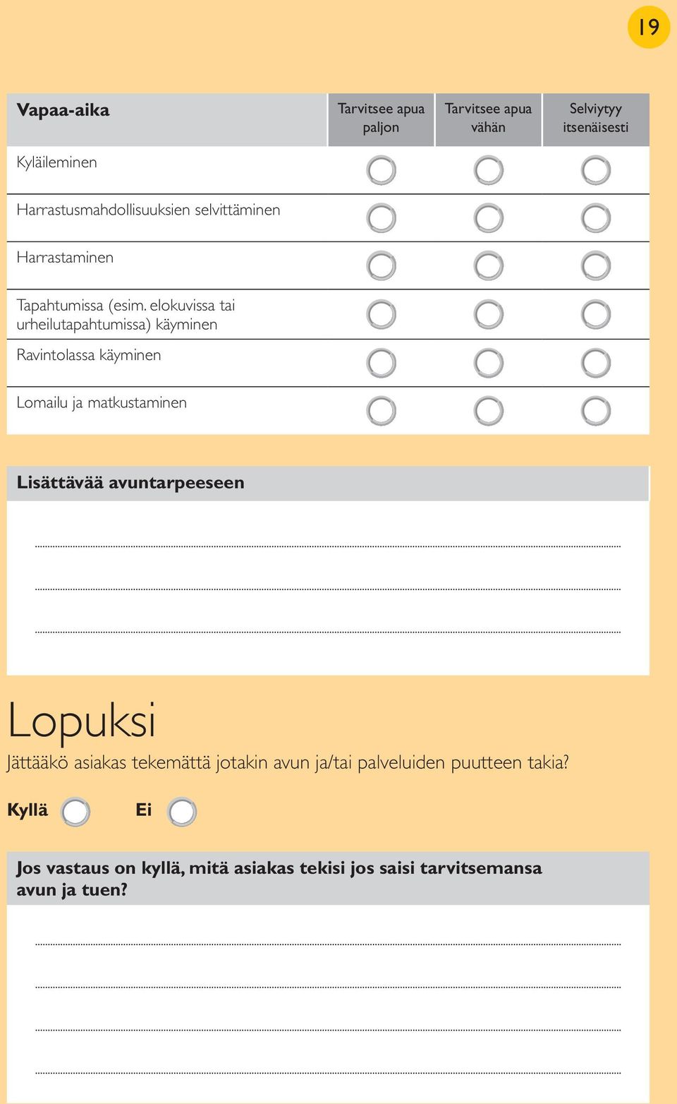 elokuvissa tai urheilutapahtumissa) käyminen Ravintolassa käyminen Lomailu ja matkustaminen