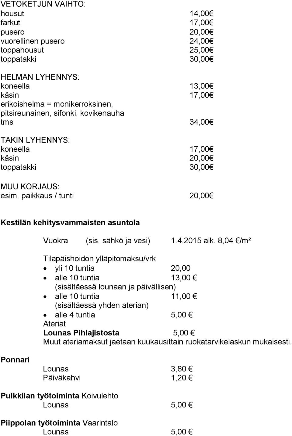 sähkö ja vesi) 1.4.2015 alk.