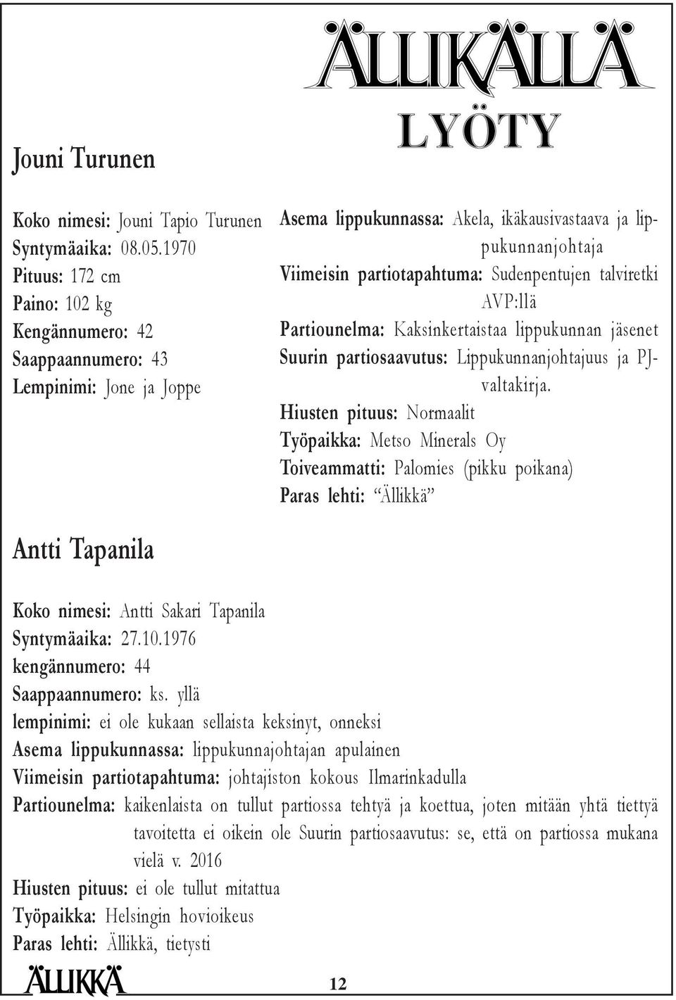 Sudenpentujen talviretki AVP:llä Partiounelma: Kaksinkertaistaa lippukunnan jäsenet Suurin partiosaavutus: Lippukunnanjohtajuus ja PJvaltakirja.