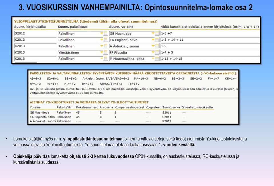 voimassa olevista Yo-ilmoittautumisista. Yo-suunnitelmaa aletaan laatia tosissaan 1. vuoden keväällä.