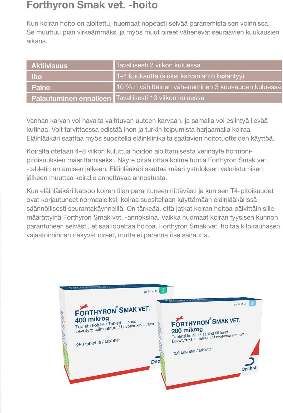 kuluessa Vanhan karvan voi havaita vaihtuvan uuteen karvaan, ja samalla voi esiintyä lievää kutinaa. Voit tarvittaessa edistää ihon ja turkin toipumista harjaamalla koiraa.