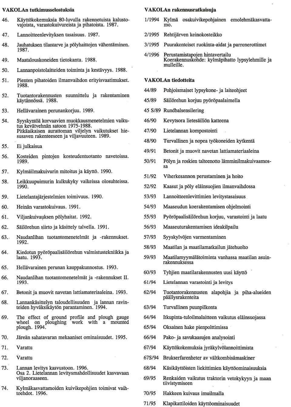 suunnittelu ja rakentaminen käytännössä 988 53 Hellävarainen perunankorjuu 989 54 Syyskyntää korvaavien muokkausmenetelmien vaikutus kevätvehnän satoon 975988 Pitkäaikaisen äurattoman viljelyn