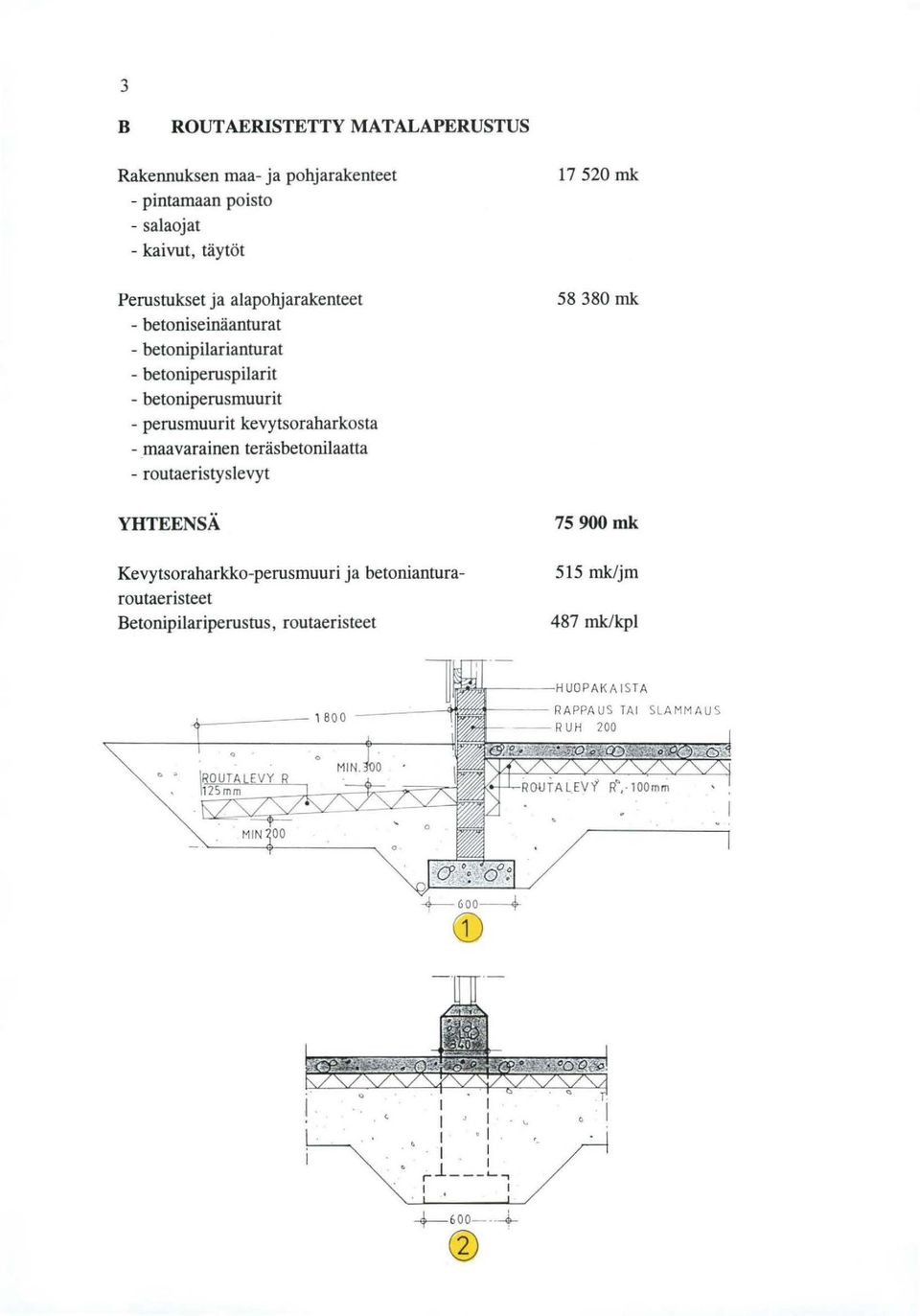 perusmuurit kevytsoraharkosta maavarainen teräsbetonilaatta routaeristyslevyt YHTEENSÄ Kevytsoraharkkoperusmuuri ja