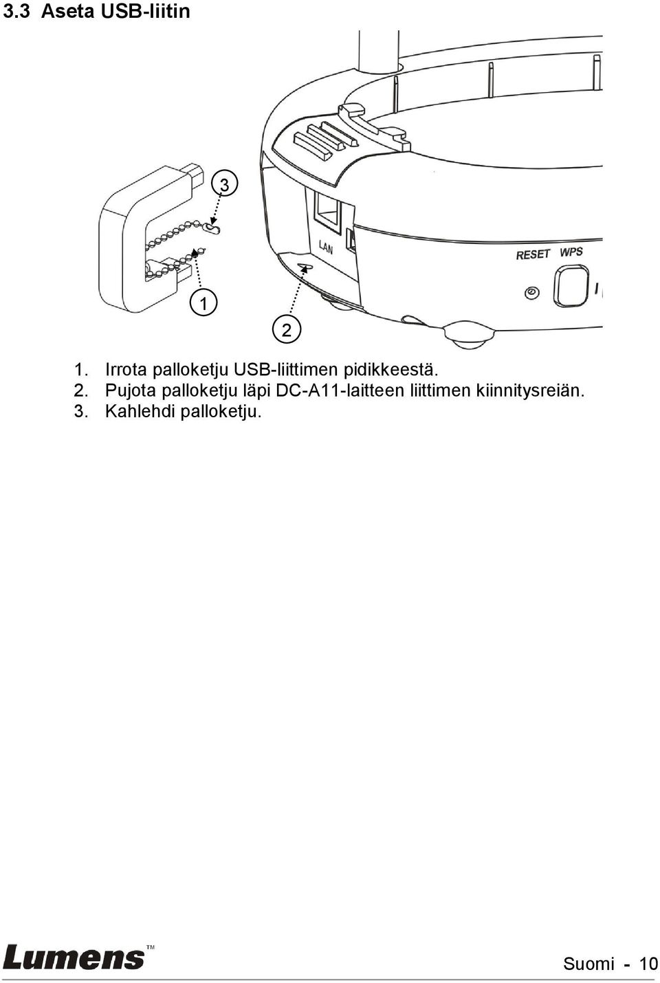 . Pujota palloketju läpi DC-A11-laitteen
