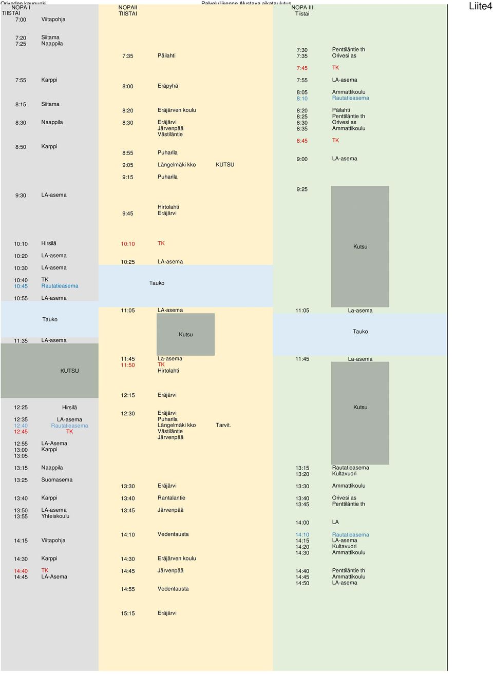 TK Hirtolahti 12:15 Eräjärvi 12:25 Hirsilä 12:30 Eräjärvi 12:35 LA-asema Puharila 12:40 Rautatieasema Längelmäki kko Tarvit.