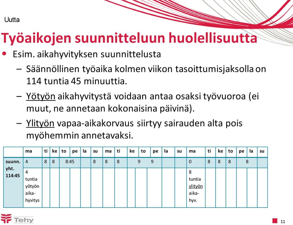 Yötyön aikahyvitystä voidaan antaa osaksi työvuoroa (ei muut, ne annetaan kokonaisina päivinä).