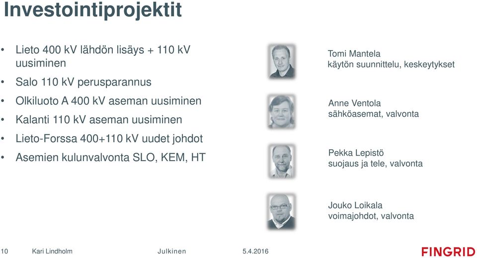 johdot Asemien kulunvalvonta SLO, KEM, HT Tomi Mantela käytön suunnittelu, keskeytykset Anne