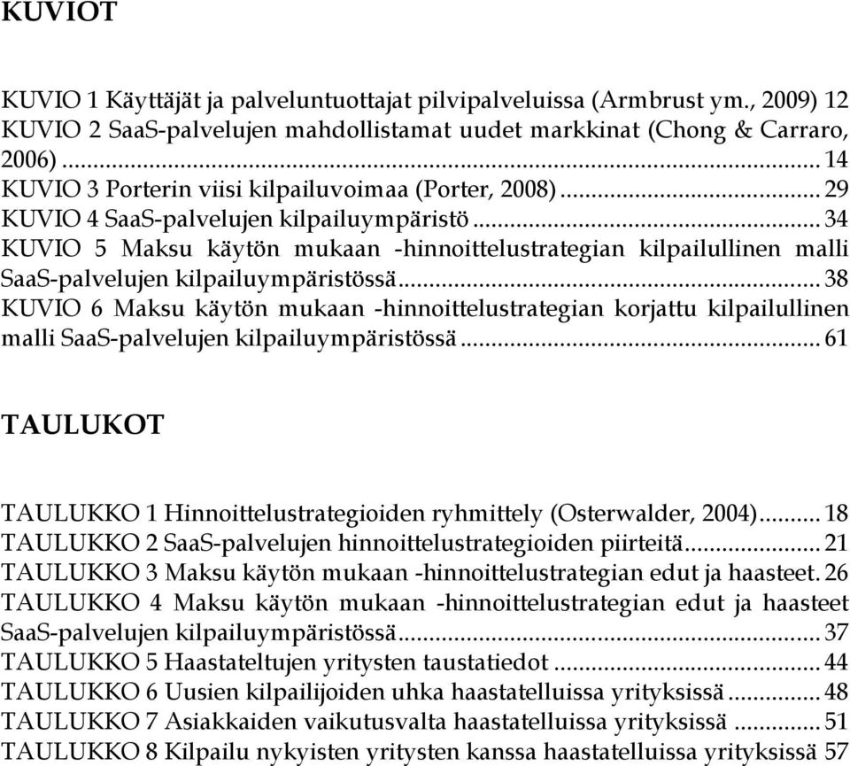 .. 34 KUVIO 5 Maksu käytön mukaan -hinnoittelustrategian kilpailullinen malli SaaS-palvelujen kilpailuympäristössä.