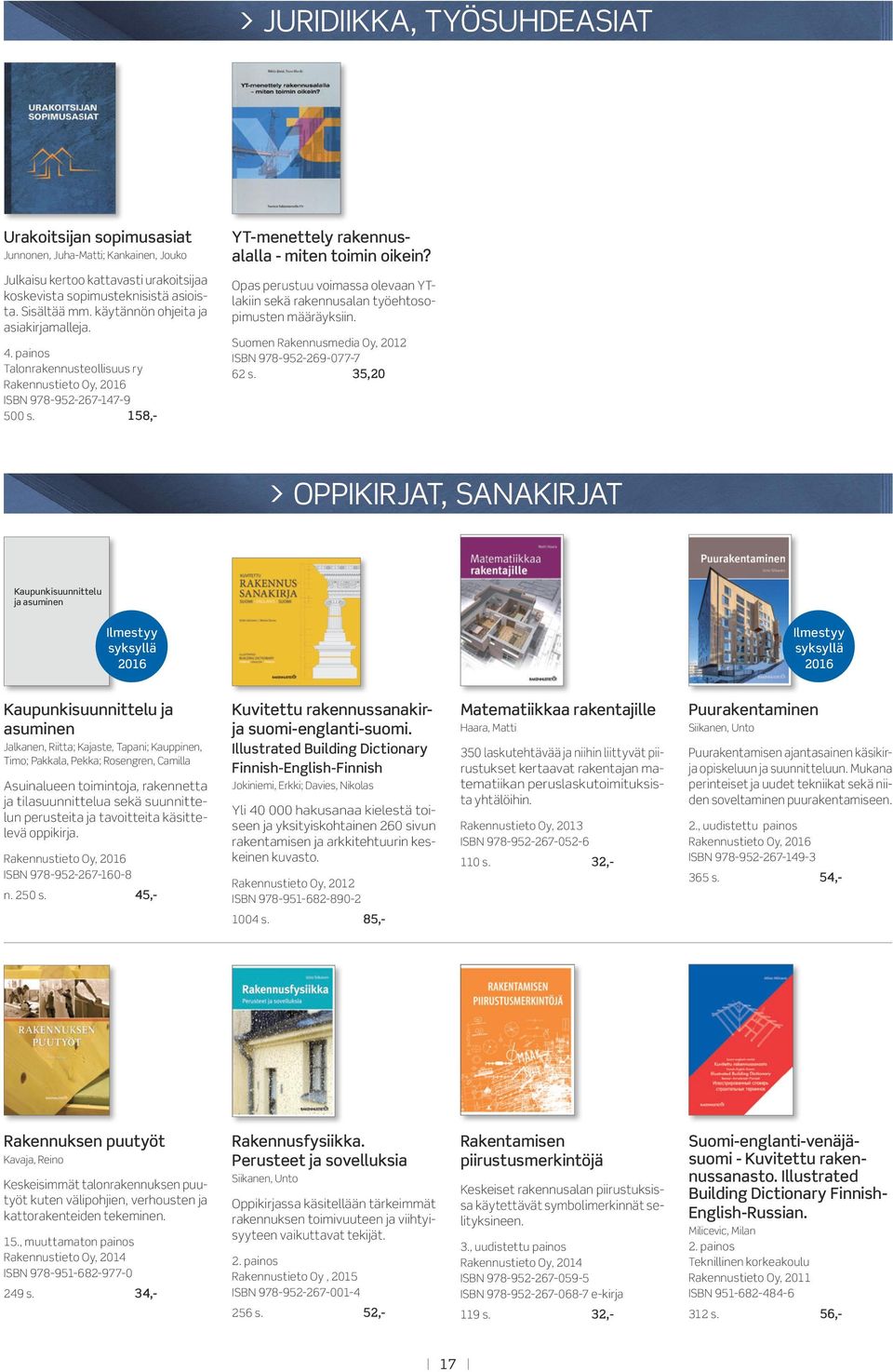 Opas perustuu voimassa olevaan YTlakiin sekä rakennusalan työehtosopimusten määräyksiin. Suomen Rakennusmedia Oy, 2012 ISBN 978-952-269-077-7 62 s.