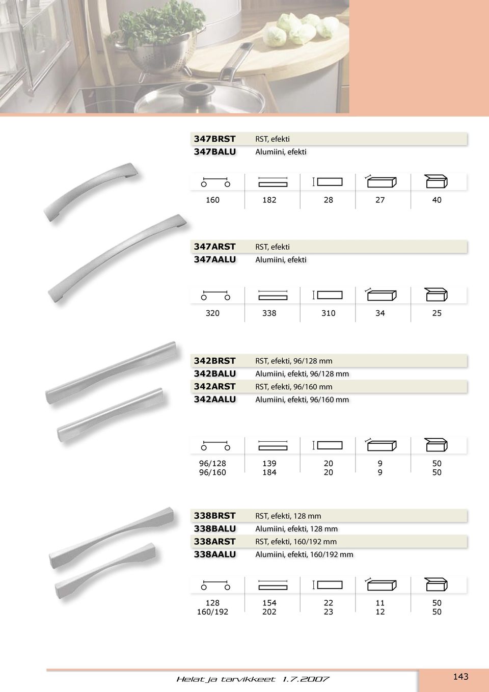 96/160 mm 96/128 139 20 9 50 96/160 184 20 9 50 338BRST 338BALU 338ARST 338AALU RST, efekti, 128 mm Alumiini, efekti, 128 mm