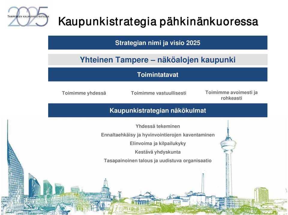 rohkeasti Kaupunkistrategian näkökulmat Yhdessä tekeminen Ennaltaehkäisy ja hyvinvointierojen