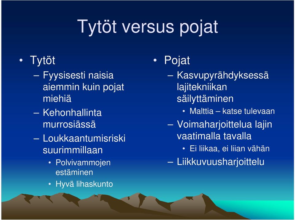 lihaskunto Pojat Kasvupyrähdyksessä lajitekniikan säilyttäminen Malttia katse