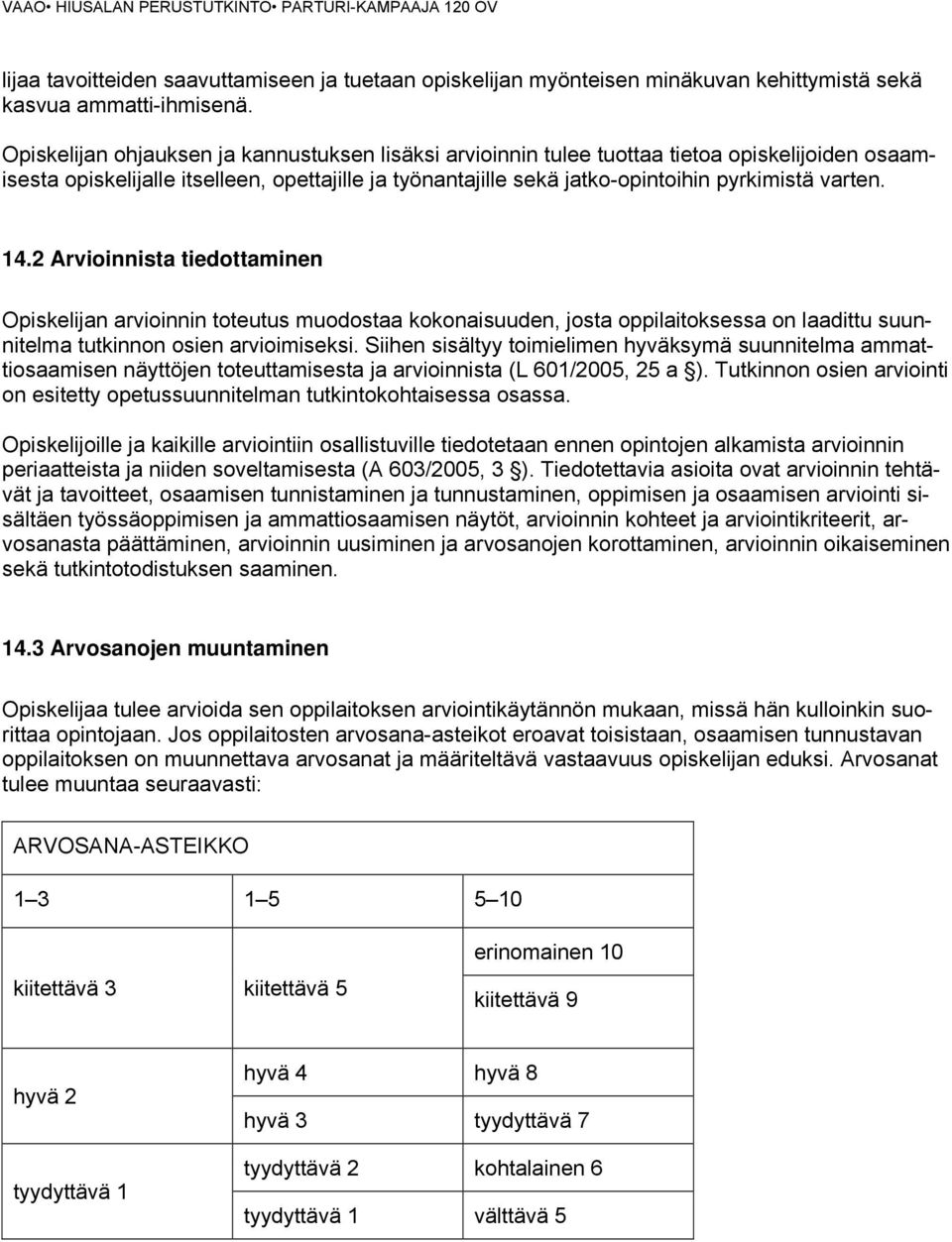 14.2 Arvioinnista tiedottaminen Opiskelijan arvioinnin toteutus muodostaa kokonaisuuden, josta oppilaitoksessa on laadittu suunnitelma tutkinnon osien arvioimiseksi.