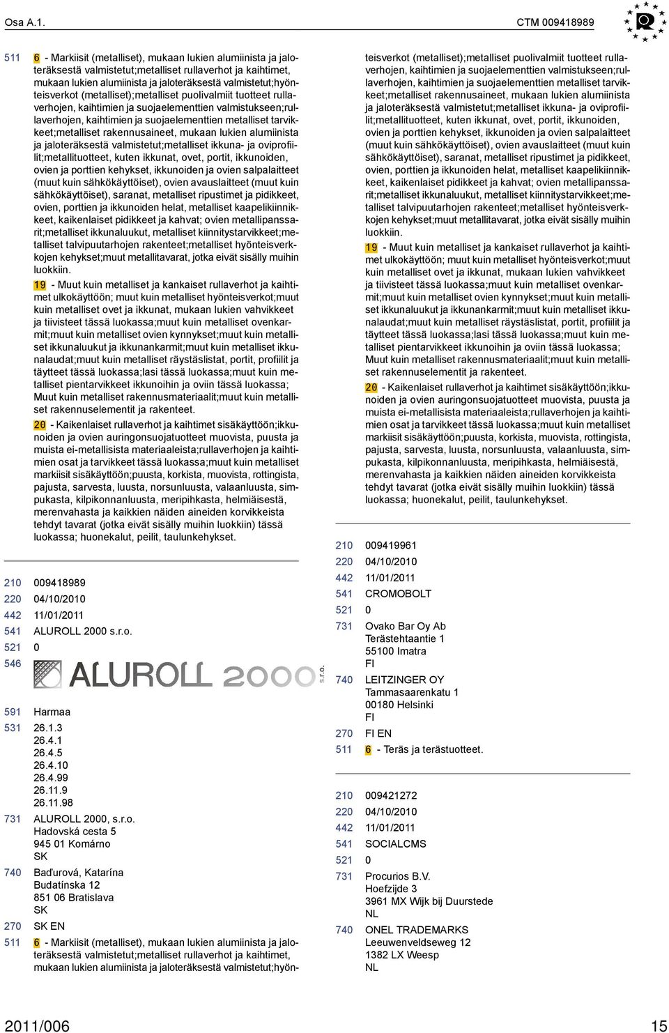 valmistetut;hyönteisverkot (metalliset);metalliset puolivalmiit tuotteet rullaverhojen, kaihtimien ja suojaelementtien valmistukseen;rullaverhojen, kaihtimien ja suojaelementtien metalliset