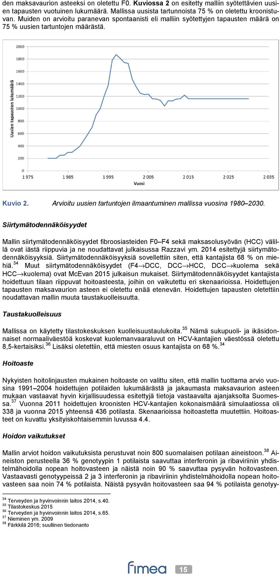 Siirtymätodennäköisyydet Mallin siirtymätodennäköisyydet fibroosiasteiden F0 F4 sekä maksasolusyövän (HCC) välillä ovat iästä riippuvia ja ne noudattavat julkaisussa Razzavi ym.