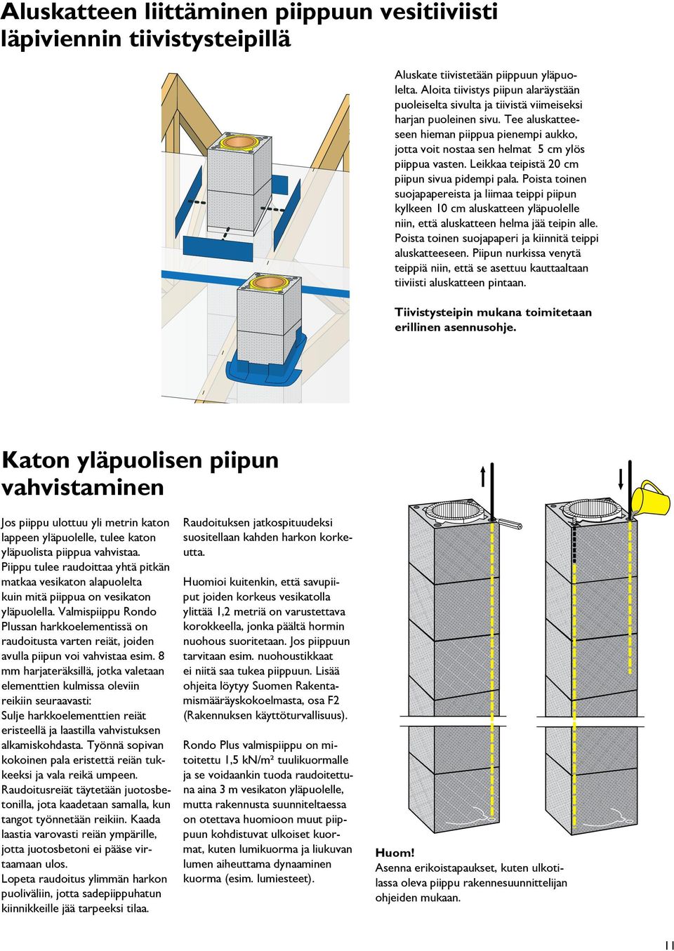 Tee aluskatteeseen hieman piippua pienempi aukko, jotta voit nostaa sen helmat 5 cm ylös piippua vasten. Leikkaa teipistä 20 cm piipun sivua pidempi pala.