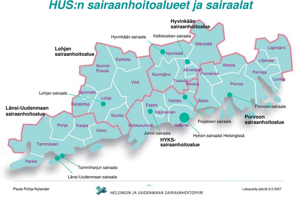 Lohjan sairaala Tammisaari Pohja Sammatti Lohja Karjalohja Siuntio Karjaa Inkoo Espoo Kirkkonummi Vantaa Kauniainen Helsinki Sipoo Peijaksen sairaala