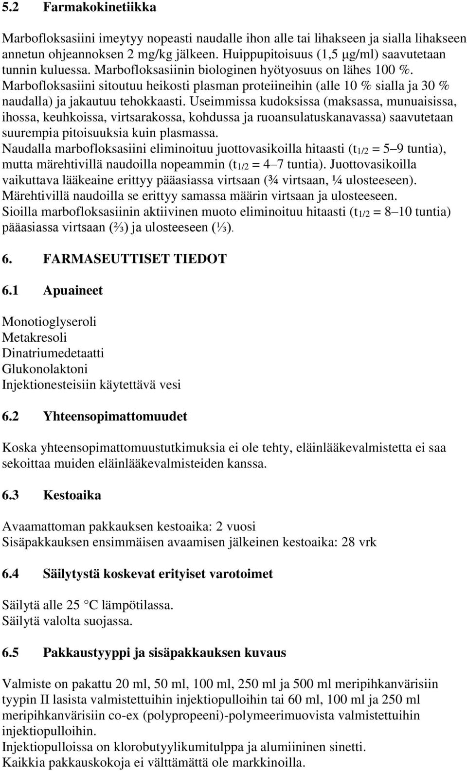 Marbofloksasiini sitoutuu heikosti plasman proteiineihin (alle 10 % sialla ja 30 % naudalla) ja jakautuu tehokkaasti.