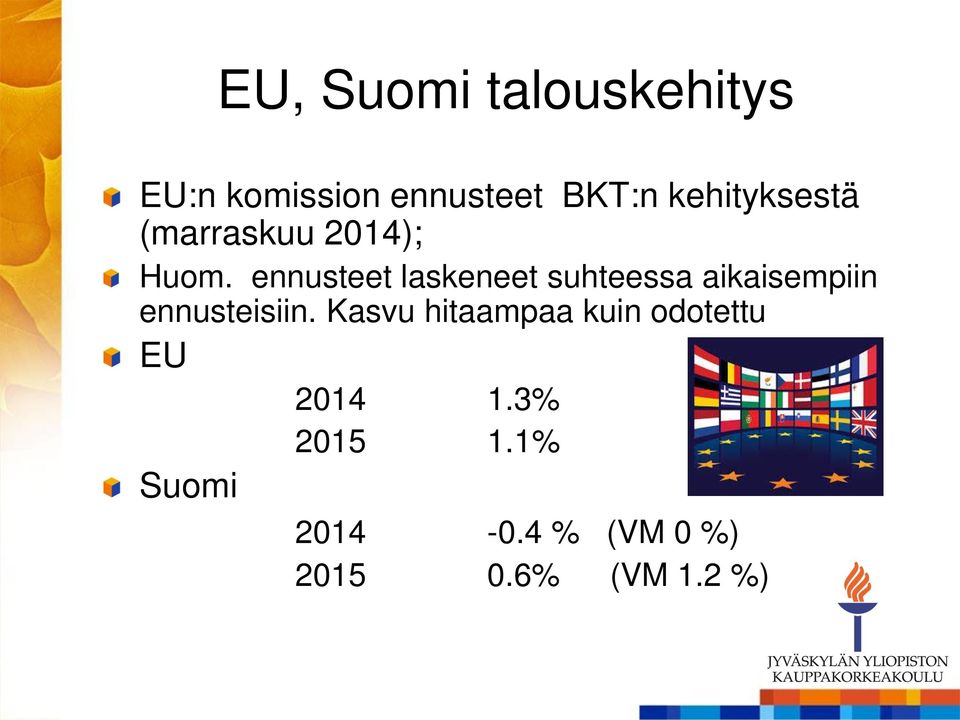 ennusteet laskeneet suhteessa aikaisempiin ennusteisiin.