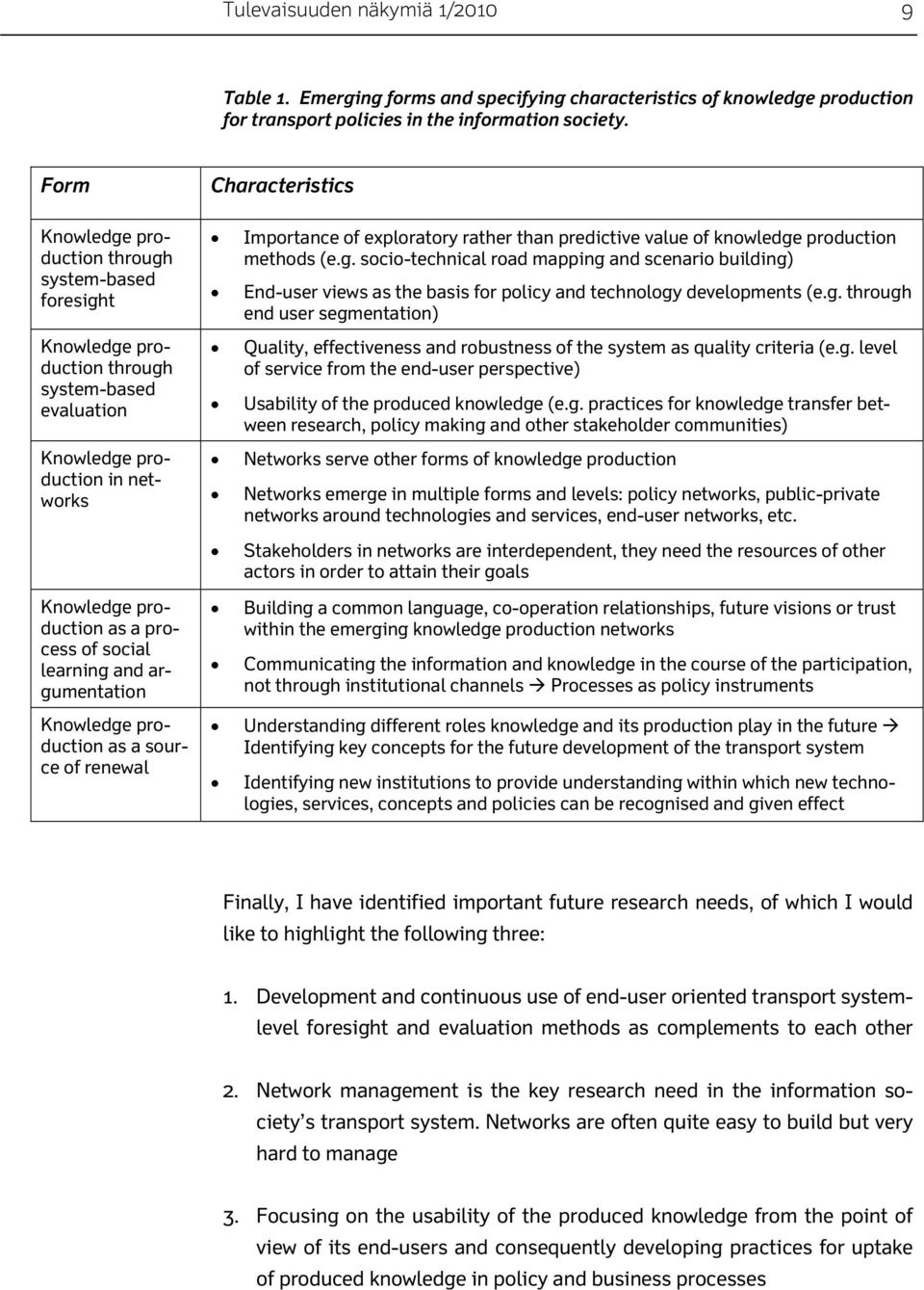 argumentation Knowledge production as a source of renewal Characteristics Importance of exploratory rather than predictive value of knowledge production methods (e.g. socio-technical road mapping and scenario building) End-user views as the basis for policy and technology developments (e.