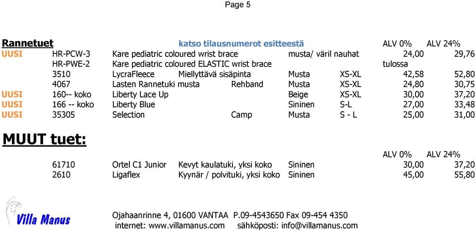 37,20 UUSI 166 -- koko Liberty Blue Sininen S-L 27,00 33,48 UUSI 35305 Selection Camp Musta S - L 25,00 31,00 MUUT tuet: ALV 0% ALV 24% 61710 Ortel C1 Junior Kevyt kaulatuki, yksi koko