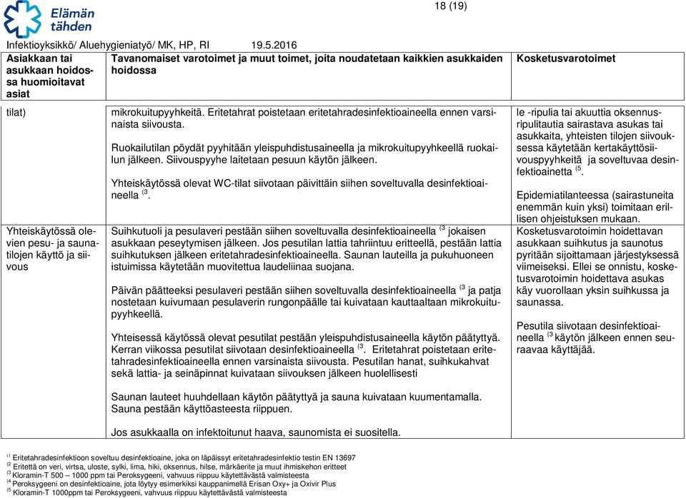 Yhteiskäytössä olevat WC-tilat siivotaan päivittäin siihen soveltuvalla desinfektioaineella.